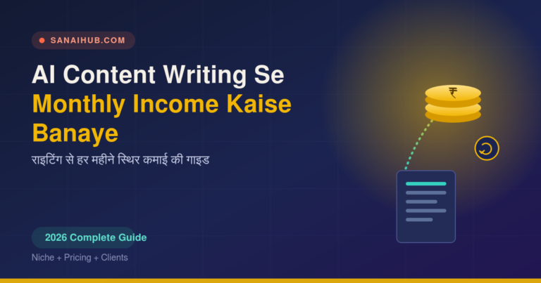 AI content writing se monthly income kaise banaye - document icon connected to a stack of coins with a recurring cycle symbol